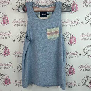 Kolby tank top Aztec pocket orange Blue Sleeveless Top with Patterned Pocket